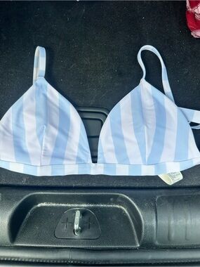 Hollister Light Blue and White Striped Triangle Bikini Top